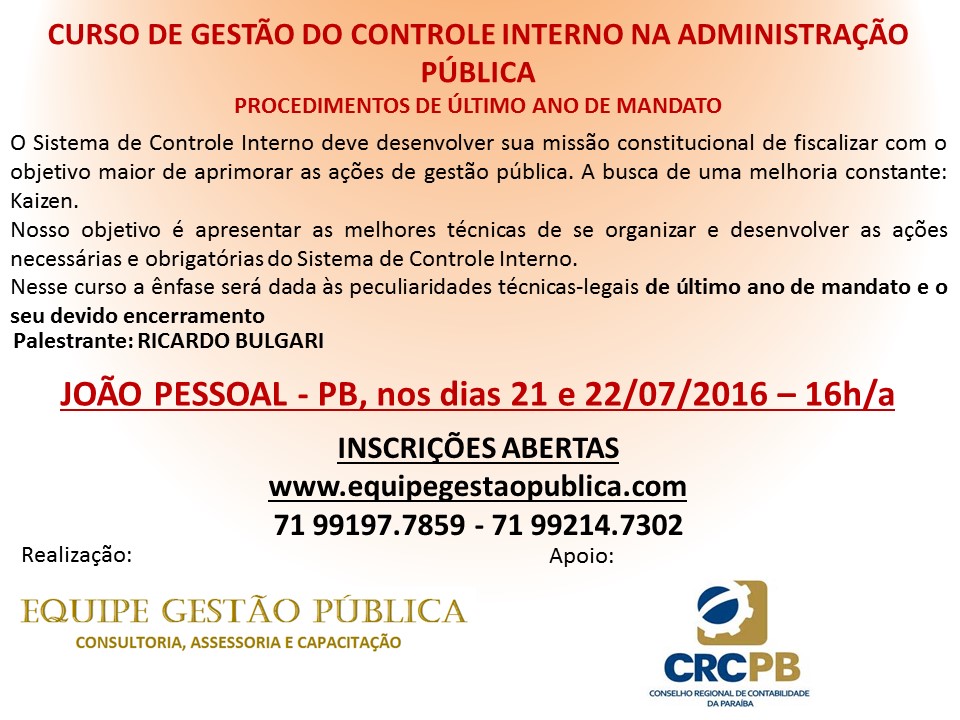 Inscrições abertas para capacitação em controle interno