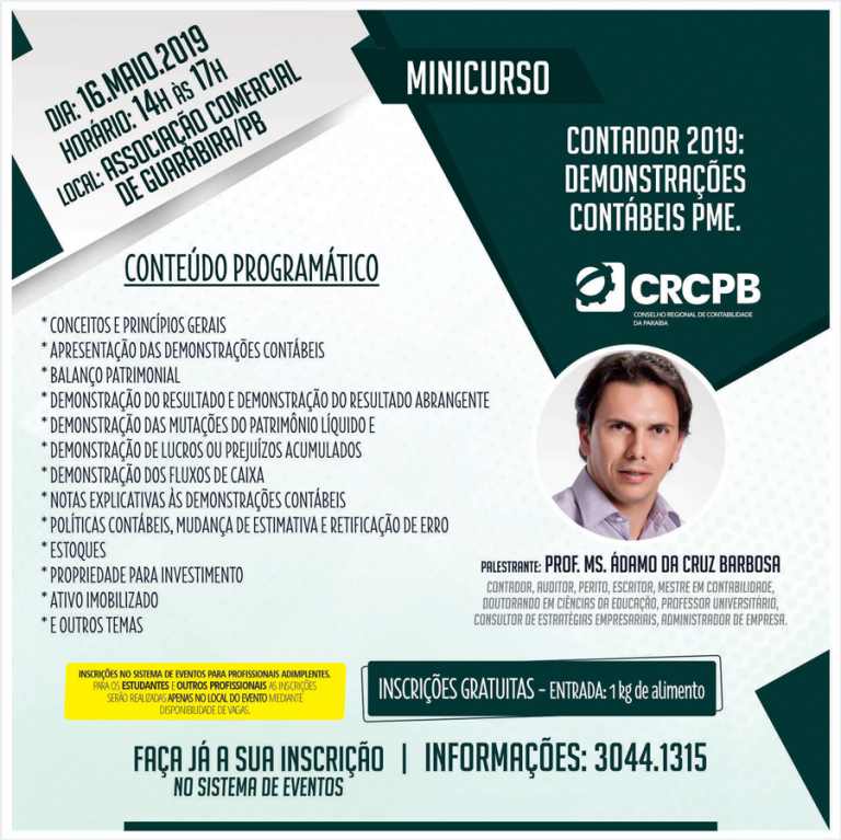 MINICURSO – CONTADOR 2019: DEMONSTRAÇÕES CONTÁBEIS PME – 16.05.2019 – GUARABIRA