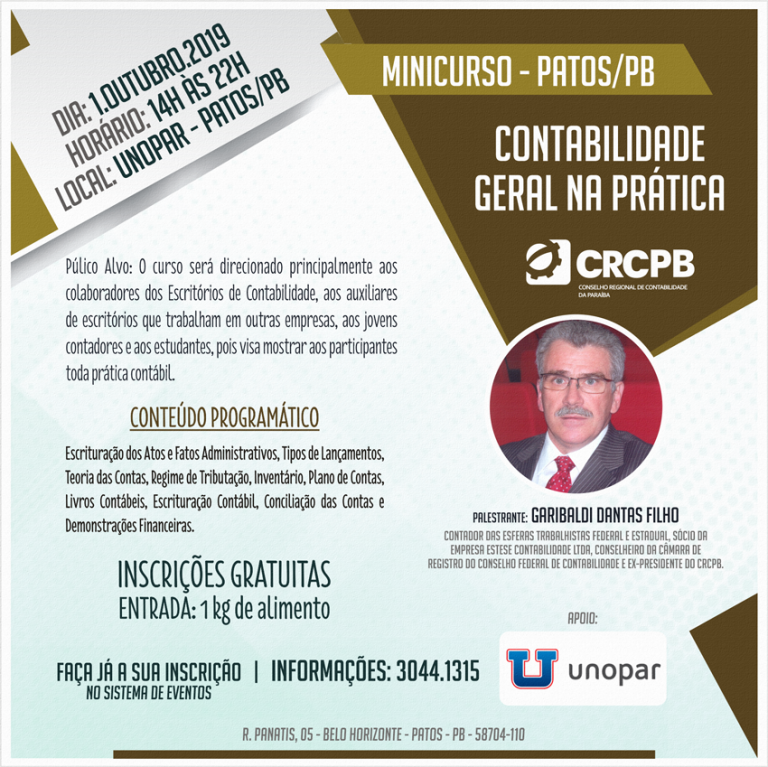MINICURSO – Contabilidade Geral na Prática – 01.10.2019 – PATOS/PB