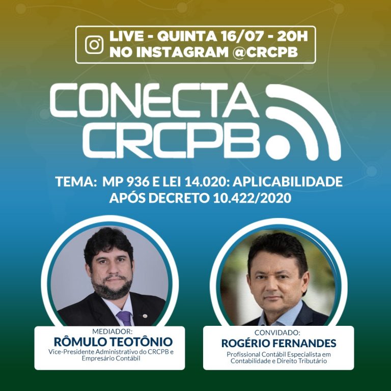 Quinta-Feira, 16.07.2020, é dia de Conecta CRCPB, às 20h!